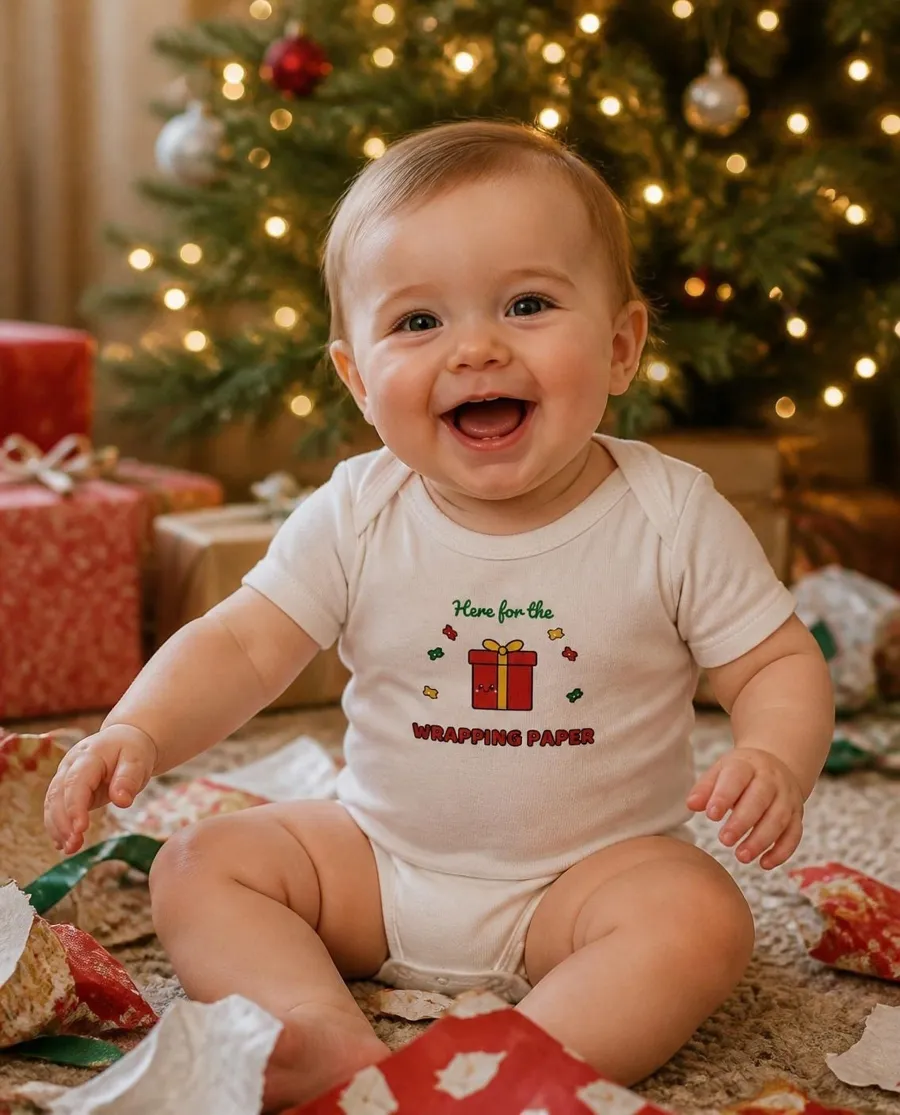 Here for the Wrapping Paper baby bodysuit