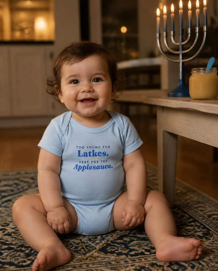 Too Young for Latkes baby bodysuit
