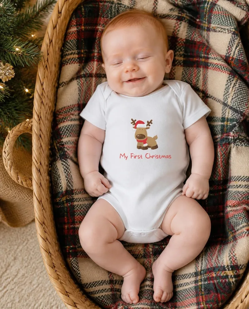 Baby's First Christmas Reindeer baby bodysuit