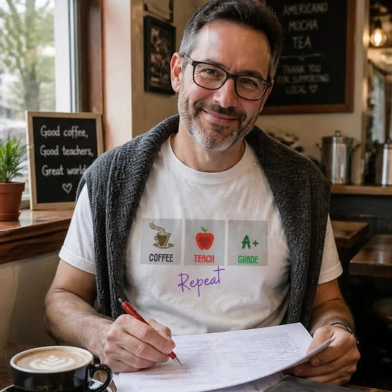 Coffee Teach Grade Repeat tee